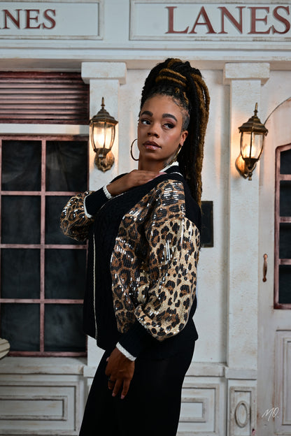 Varsity Leopard Sequin Cardigan